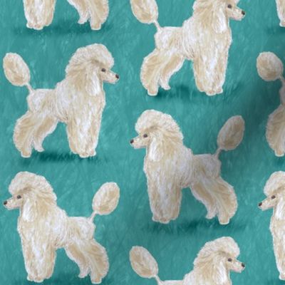 Custom White Poodles on Medium Teal