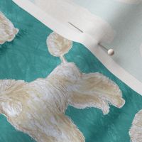 Custom White Poodles on Medium Teal