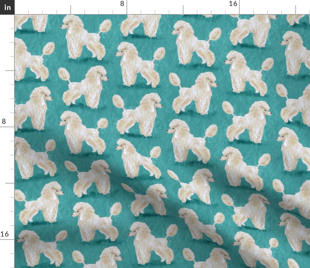 Custom White Poodles on Medium Teal