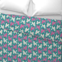 Custom Hot Pink and White Poodles on Medium Teal