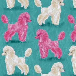 Custom Hot Pink and White Poodles on Medium Teal