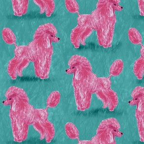 Custom Hot Pink Poodles on Medium Teal