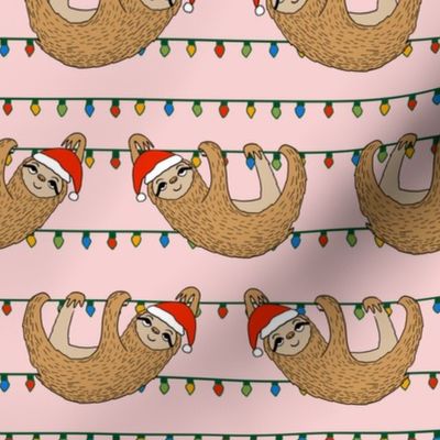 LARGE - christmas sloth // cute xmas holiday christmas fabric, sloth, father christmas, santa claus, cute animals - pink