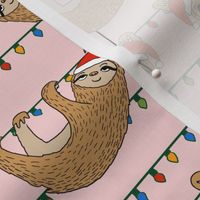 LARGE - christmas sloth // cute xmas holiday christmas fabric, sloth, father christmas, santa claus, cute animals - pink