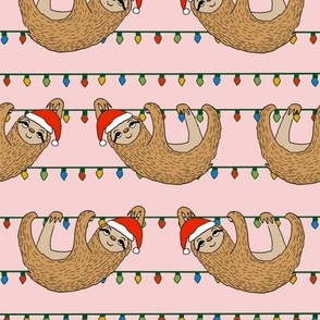 LARGE - christmas sloth // cute xmas holiday christmas fabric, sloth, father christmas, santa claus, cute animals - pink
