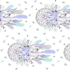 Girly Dream Catchers ROTATED – Purple Lavender Mint Gray Feathers Baby Girl Nursery Blanket GingerLous MEDIUM SCALE B