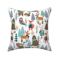 XL Winter Woodland Animals - Winter Snow Forest Animals, Bears Deer Fox Owl Kids Design (white)