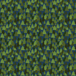 Pine Woods On Dark Blue