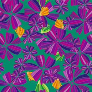 purple petals with green and orange