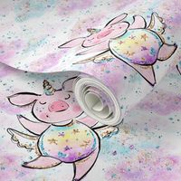 Unicorn piggies in confetti clouds