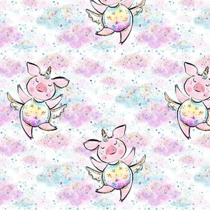 Unicorn piggies in confetti clouds