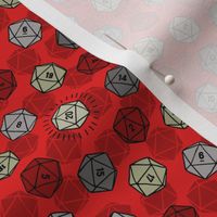 Tossed d20 in Silver & Red (Small Scale)