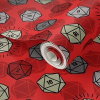 Tossed d20 in Silver & Red (Small Scale)