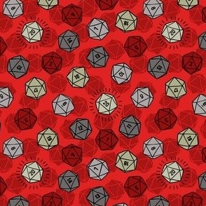 Tossed d20 in Silver & Red (Small Scale)