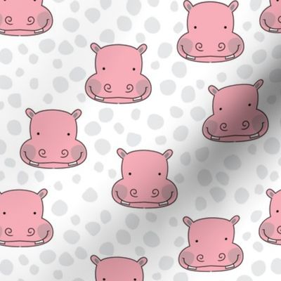 pink hippo faces with grey dots