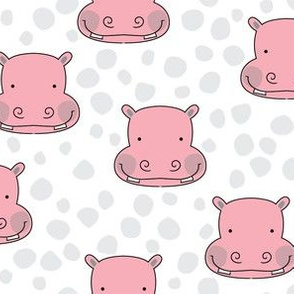 pink hippo faces with grey dots
