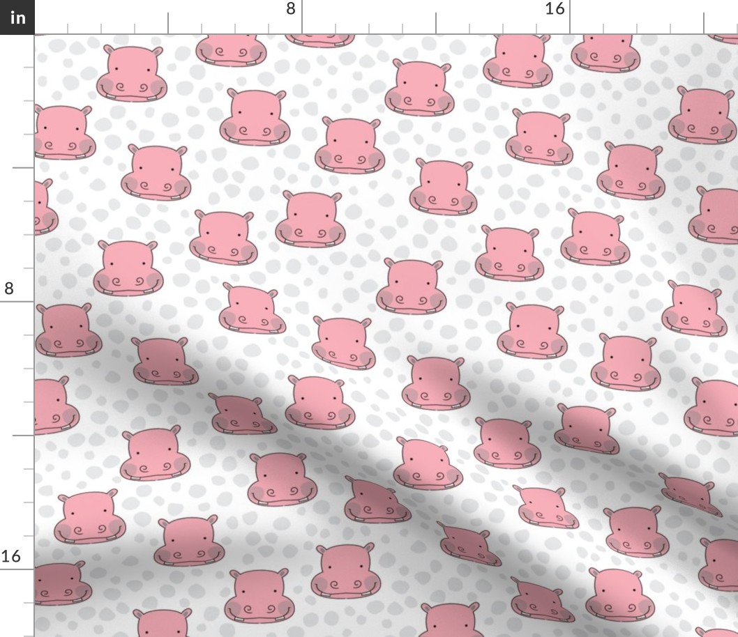 pink hippo faces with grey dots