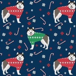 alaskan malamute xmas sweater dog - cute dog, holiday, xmas, red and green - navy