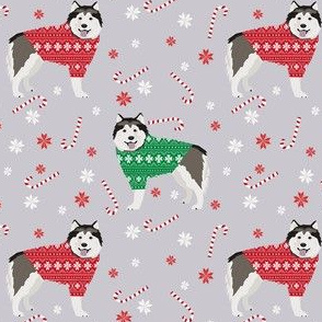 alaskan malamute xmas sweater dog - cute dog, holiday, xmas, red and green -- grey