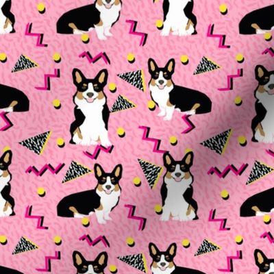 tri corgi rad dog - cute 80s, 90s dog, zig zag dots fabric - pink