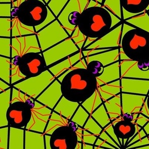 Spiders Love Halloween on Slime Green