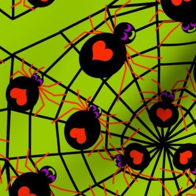 Spiders Love Halloween Chevrons on Slime Green