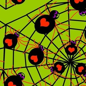 Spiders Love Halloween Chevrons on Slime Green