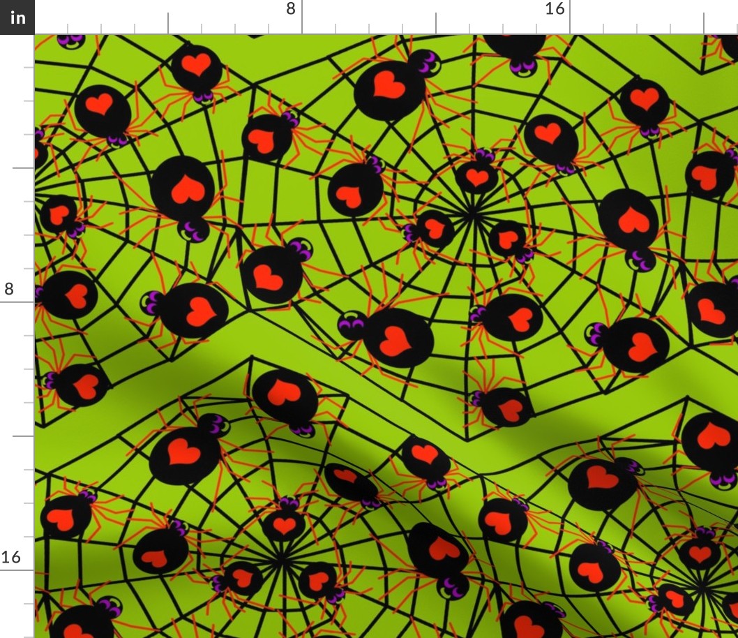 Spiders Love Halloween Chevrons on Slime Green