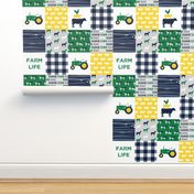 farm life - wholecloth green, yellow, and navy - woodgrain C18BS