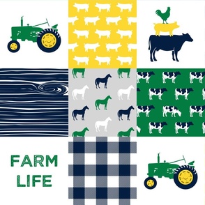 farm life - wholecloth green, yellow, and navy - woodgrain C18BS
