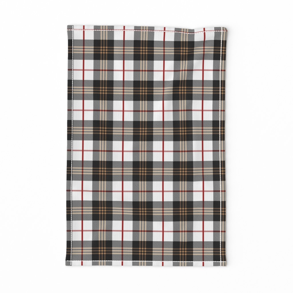 Scottish Tartan Plaid | Black, White, Tan and Red