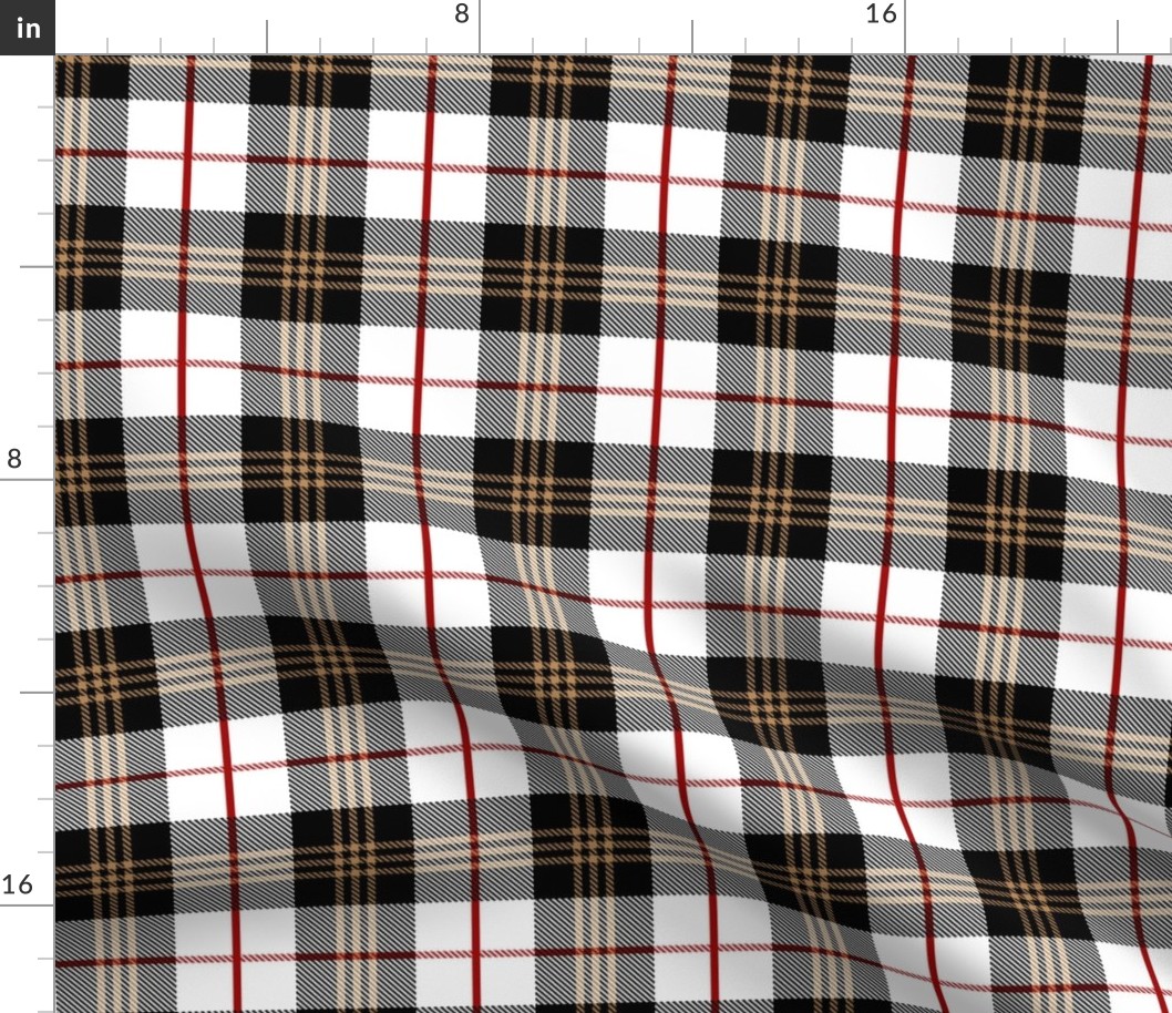 Scottish Tartan Plaid | Black, White, Tan and Red