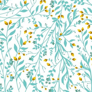 Tangled Vines Robins Egg Butternut on White // small