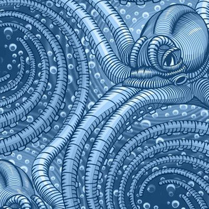 ★ KRAKEN ' ROLL ★ Monochrome Blue - Large Scale / Collection : Kraken ' Roll – Steampunk Octopus Print