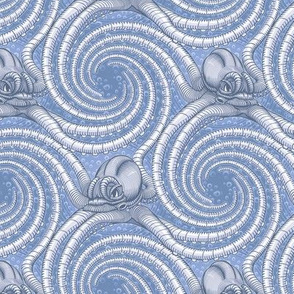 ★ KRAKEN ' ROLL ★ Monochrome Light Indigo - Small Scale / Collection : Kraken ' Roll – Steampunk Octopus Print