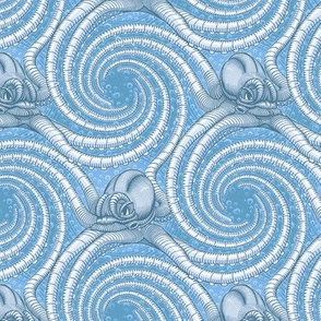 ★ KRAKEN ' ROLL ★ Monochrome Light Blue - Small Scale / Collection : Kraken ' Roll – Steampunk Octopus Print