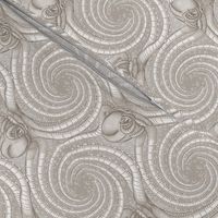 ★ KRAKEN ' ROLL ★ Monochrome Light Sand Gray - Small Scale / Collection : Kraken ' Roll – Steampunk Octopus Print