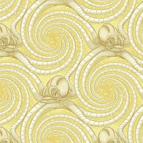 ★ KRAKEN ' ROLL ★ Monochrome Light Mustard Yellow - Small Scale / Collection : Kraken ' Roll – Steampunk Octopus Print