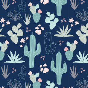 cacti floral on navy