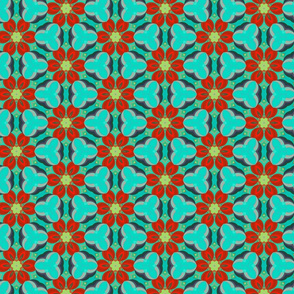 Aqua Blue & Dark Red Geometric Pattern