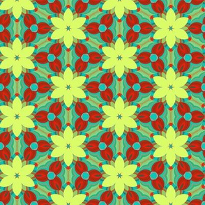 Yellow & Red Daisy Flower Geometric Pattern