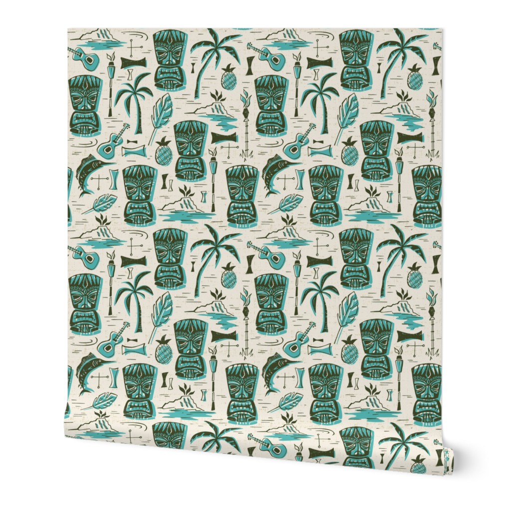 Tropical Tiki - Cream & Aqua