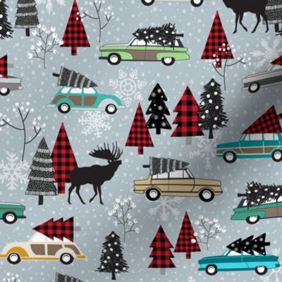 Christmas Tradition - Vintage Cars + Christmas Trees - winter grey