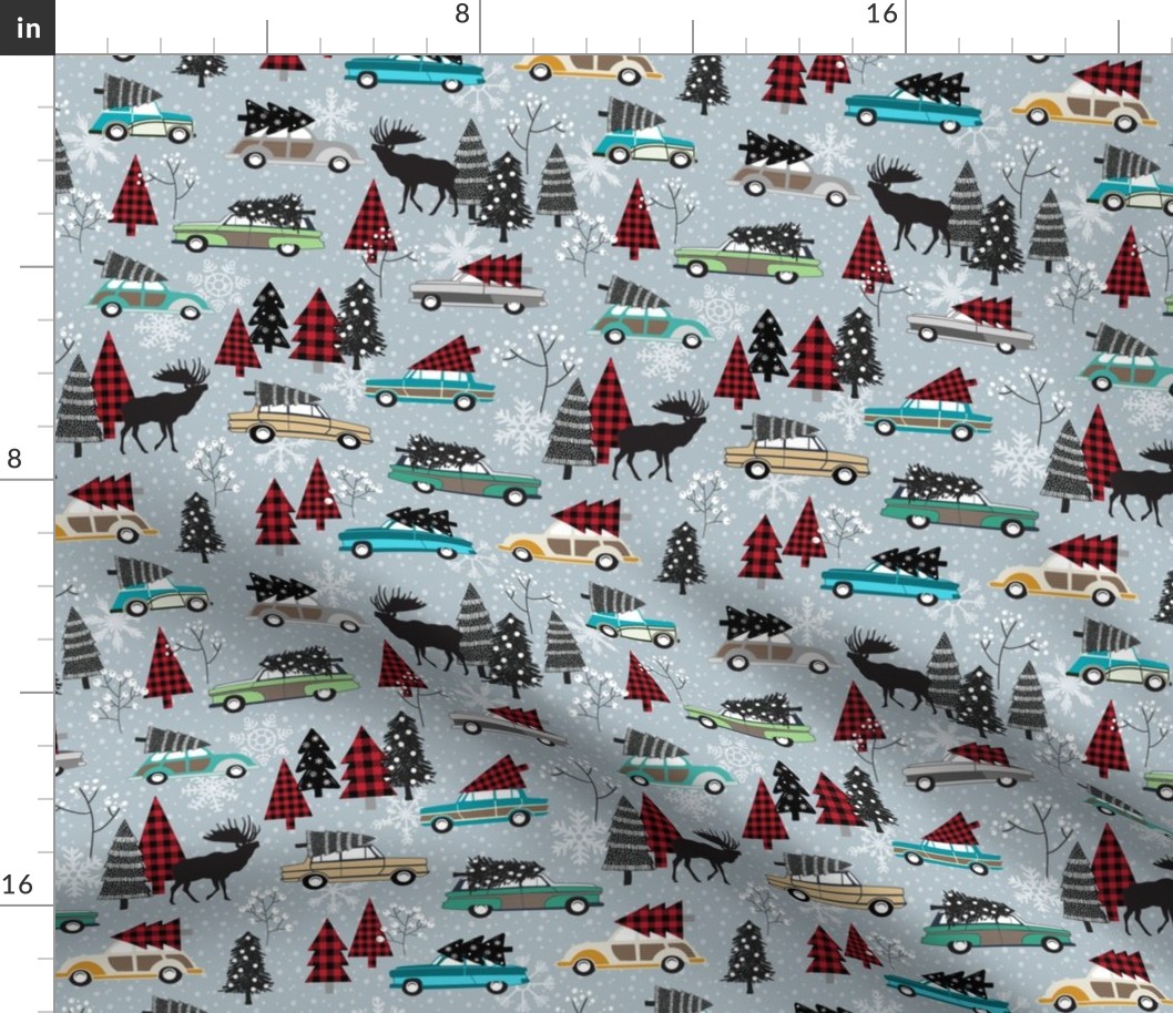 Christmas Tradition - Vintage Cars + Christmas Trees - winter grey