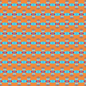 Tribal Coastal Pattern in Orange, Blues