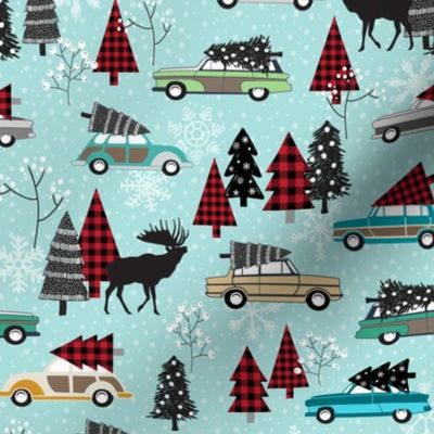 Christmas Tradition - Vintage Cars + Christmas Trees - winter blue