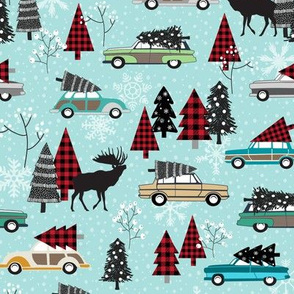 Christmas Tradition - Vintage Cars + Christmas Trees - winter blue