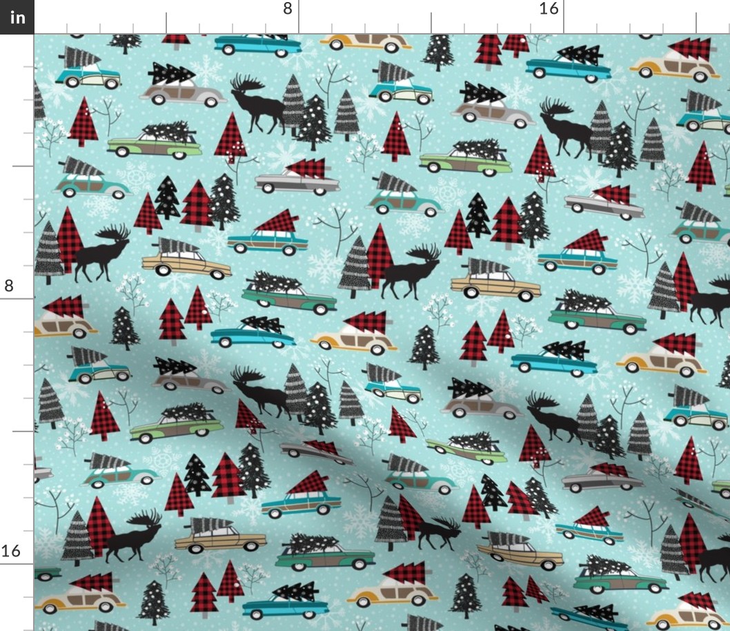 Christmas Tradition - Vintage Cars + Christmas Trees - winter blue