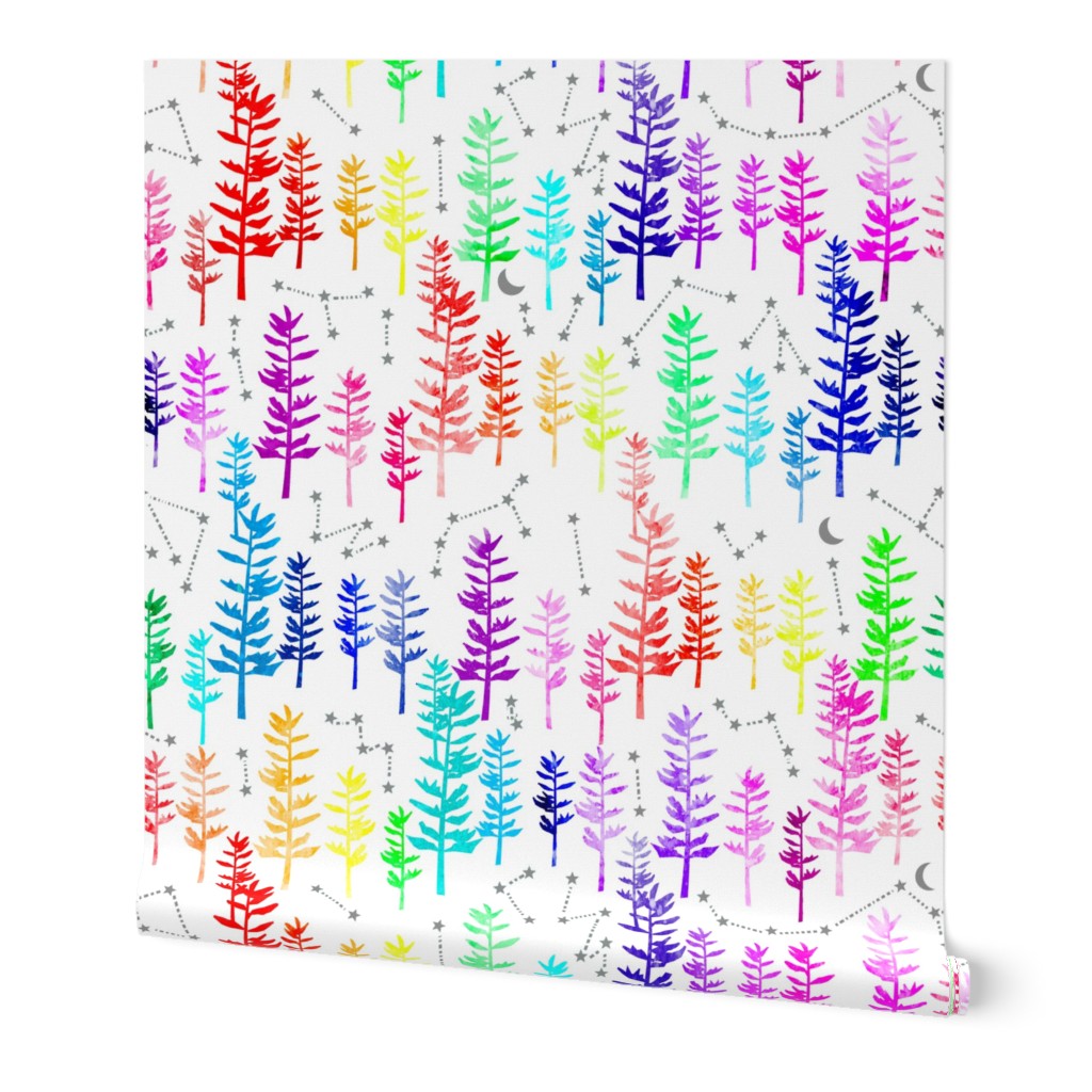 Starry Rainbow Forest - white background 