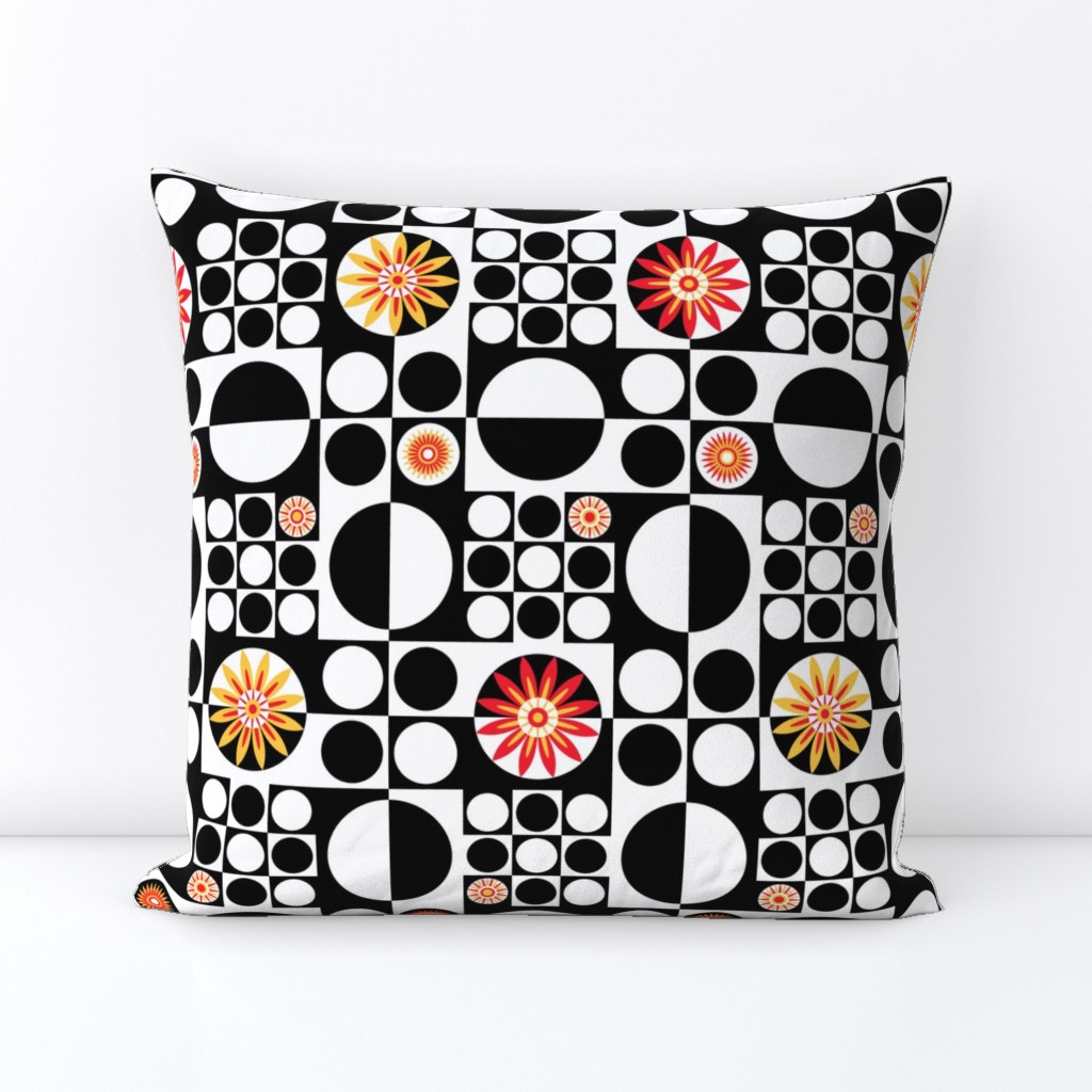 Mod Flower Power ~ Black White Red Yellow